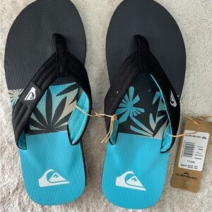 Quiksilver Teal & Black Tropical Graphic Men's Flip Flops